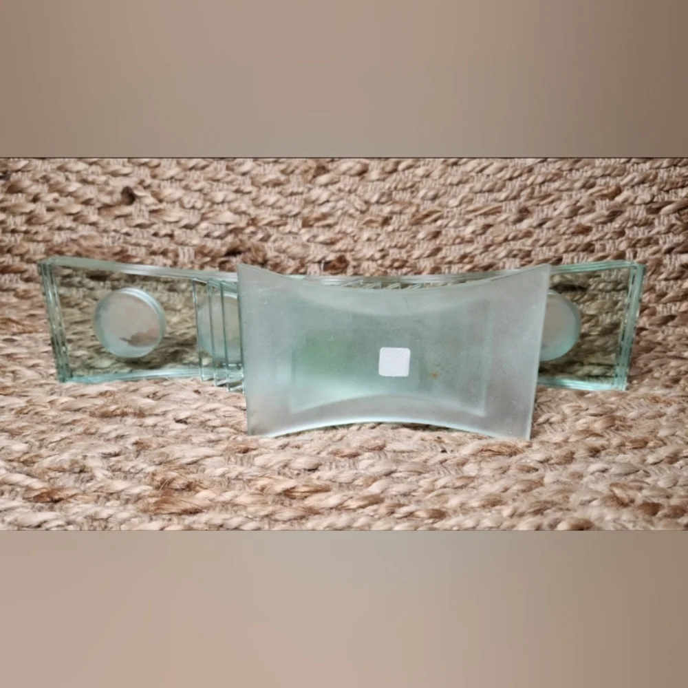 PartyLite Tea Light Candle Holder.Thick Green Glass Stacked Pedestal.Modern.Gift